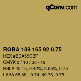 颜色代码: RGBA 189 165 92 0.75 | qconv.com