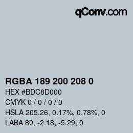 Color code: RGBA 189 200 208 0 | qconv.com