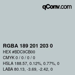 Color code: RGBA 189 201 203 0 | qconv.com