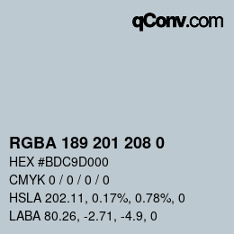 Color code: RGBA 189 201 208 0 | qconv.com