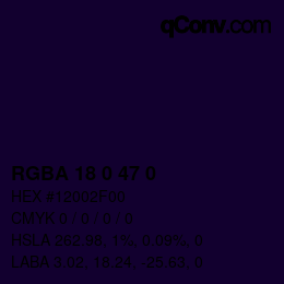 Farbcode: RGBA 18 0 47 0 | qconv.com