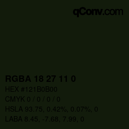 Color code: RGBA 18 27 11 0 | qconv.com