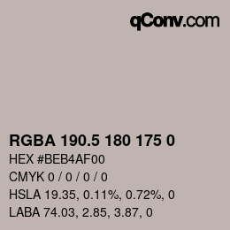 Color code: RGBA 190.5 180 175 0 | qconv.com