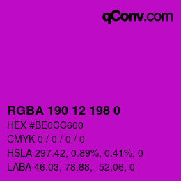 Color code: RGBA 190 12 198 0 | qconv.com