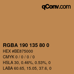 Color code: RGBA 190 135 80 0 | qconv.com