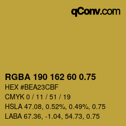 颜色代码: RGBA 190 162 60 0.75 | qconv.com