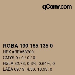 Color code: RGBA 190 165 135 0 | qconv.com