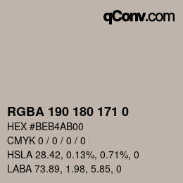 Color code: RGBA 190 180 171 0 | qconv.com