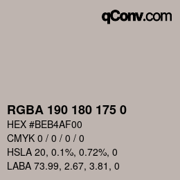 Color code: RGBA 190 180 175 0 | qconv.com