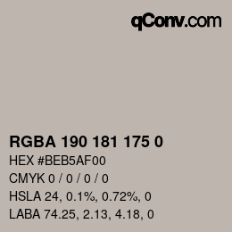 Color code: RGBA 190 181 175 0 | qconv.com