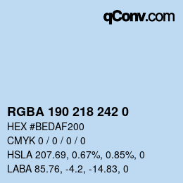Color code: RGBA 190 218 242 0 | qconv.com