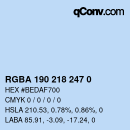 Color code: RGBA 190 218 247 0 | qconv.com