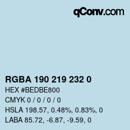 Color code: RGBA 190 219 232 0 | qconv.com