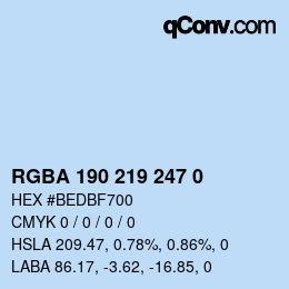 Color code: RGBA 190 219 247 0 | qconv.com