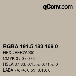 Color code: RGBA 191.5 183 169 0 | qconv.com