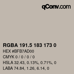 Color code: RGBA 191.5 183 173 0 | qconv.com