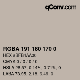Color code: RGBA 191 180 170 0 | qconv.com