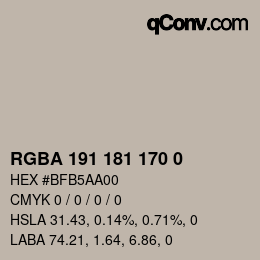 Code couleur: RGBA 191 181 170 0 | qconv.com