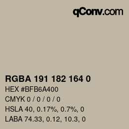Color code: RGBA 191 182 164 0 | qconv.com