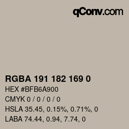 Color code: RGBA 191 182 169 0 | qconv.com