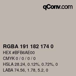 Color code: RGBA 191 182 174 0 | qconv.com