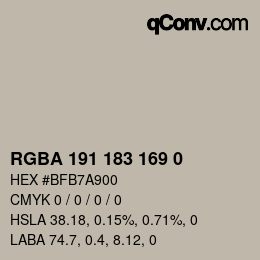 Farbcode: RGBA 191 183 169 0 | qconv.com