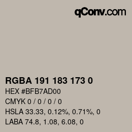Color code: RGBA 191 183 173 0 | qconv.com