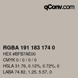 Code couleur: RGBA 191 183 174 0 | qconv.com