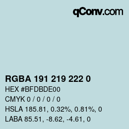 Color code: RGBA 191 219 222 0 | qconv.com