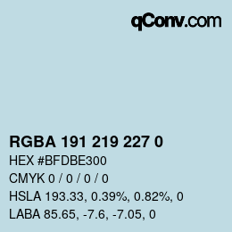 Color code: RGBA 191 219 227 0 | qconv.com