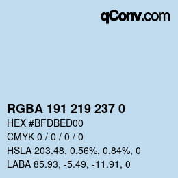 Color code: RGBA 191 219 237 0 | qconv.com