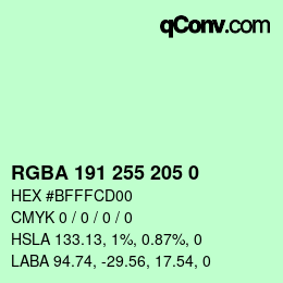 Farbcode: RGBA 191 255 205 0 | qconv.com
