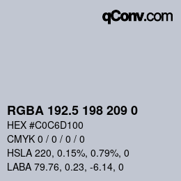 Color code: RGBA 192.5 198 209 0 | qconv.com