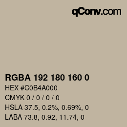 Color code: RGBA 192 180 160 0 | qconv.com