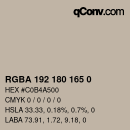 Color code: RGBA 192 180 165 0 | qconv.com