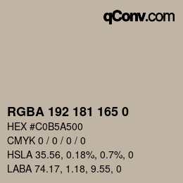 Color code: RGBA 192 181 165 0 | qconv.com