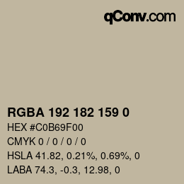カラーコード: RGBA 192 182 159 0 | qconv.com