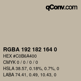 Color code: RGBA 192 182 164 0 | qconv.com