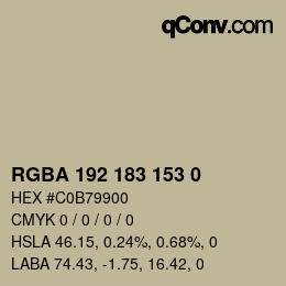 Color code: RGBA 192 183 153 0 | qconv.com