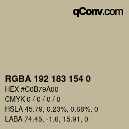 Color code: RGBA 192 183 154 0 | qconv.com