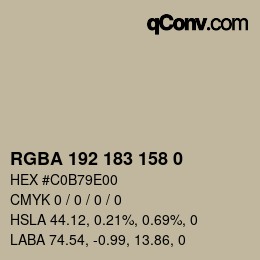 カラーコード: RGBA 192 183 158 0 | qconv.com