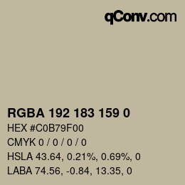 Color code: RGBA 192 183 159 0 | qconv.com