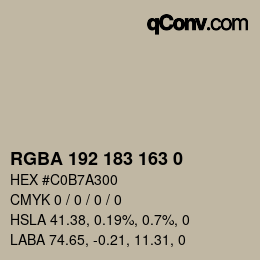 Color code: RGBA 192 183 163 0 | qconv.com