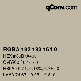 Color code: RGBA 192 183 164 0 | qconv.com