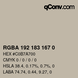 Color code: RGBA 192 183 167 0 | qconv.com