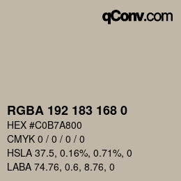 颜色代码: RGBA 192 183 168 0 | qconv.com