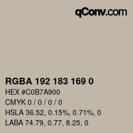 Color code: RGBA 192 183 169 0 | qconv.com