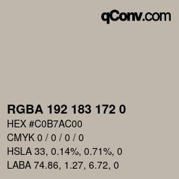 Color code: RGBA 192 183 172 0 | qconv.com
