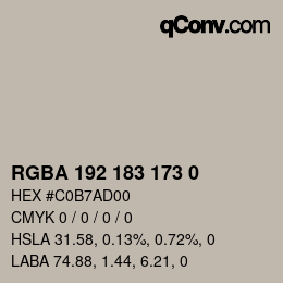 Color code: RGBA 192 183 173 0 | qconv.com