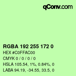 カラーコード: RGBA 192 255 172 0 | qconv.com
